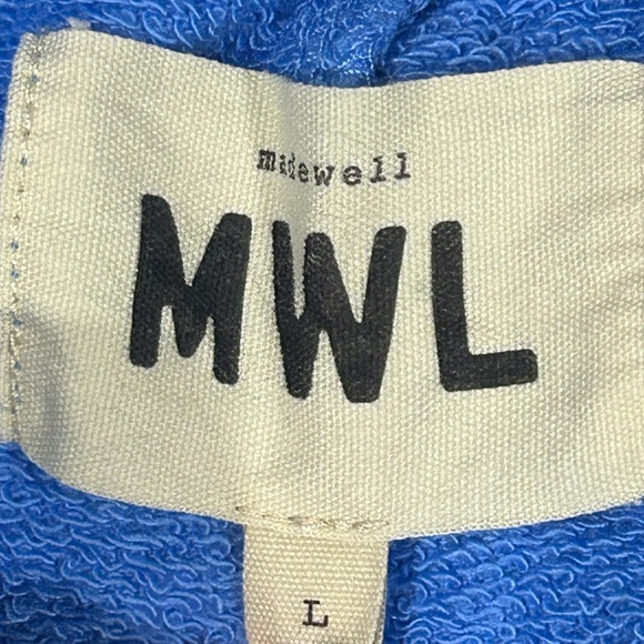 Madewell MWL Blue Terry Drawstring Sweat Shorts Size L Lounge Cotton Blend - Picture 3 of 7